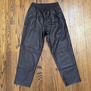 B29 Old Navy Women Small High Rise Dark Brown Straight Leg Pants Faux Leather